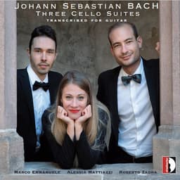 Release Cover Johann Sebastian Bach, Roberto Zadra, Alessia Mattiazzi, Marco Emmanuele - J.S. Bach: 3 Cello Suite Nos. 1-3, BWV 1008, 1010 & 1007 (Transcr. for Guitar)