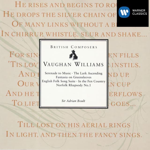 Release Cover Ralph Vaughan Williams, Sir Adrian Boult, London Philharmonic Orchestra, London Symphony Orchestra, New Philharmonia Orchestra - Vaughan Williams: Serenade to Music, The Lark Ascending, Fantasia on Greensleeves, English Folk Song Suite, In the Fen Country & Northfolk Rhapsody No. 1