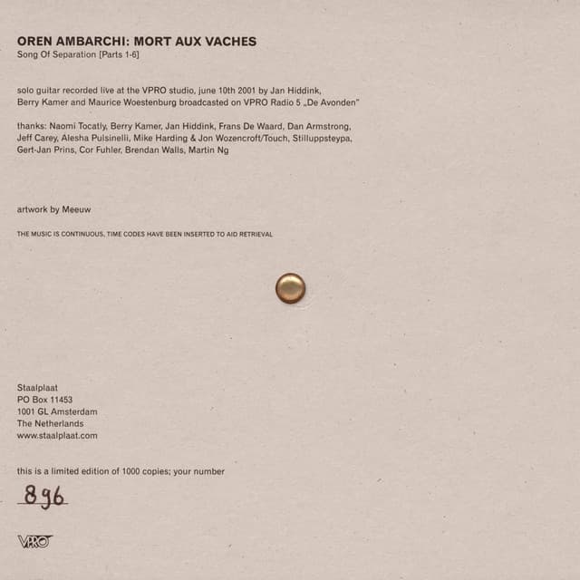 Release Cover Oren Ambarchi - Mort Aux Vaches