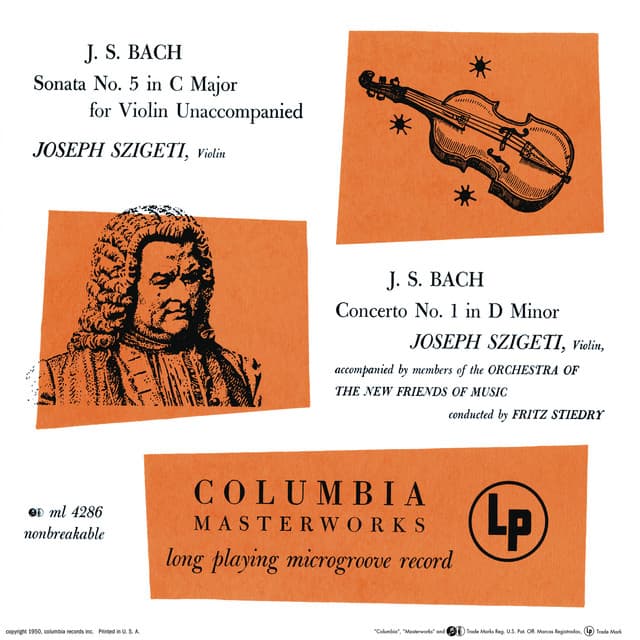 Release Cover Johann Sebastian Bach, Joseph Szigeti, New Friends of Music Orchestra, Fritz Stiedry - Bach: Violin Sonata No. 3, BWV 1005 & Violin Concerto in D Minor, BWV 1052R